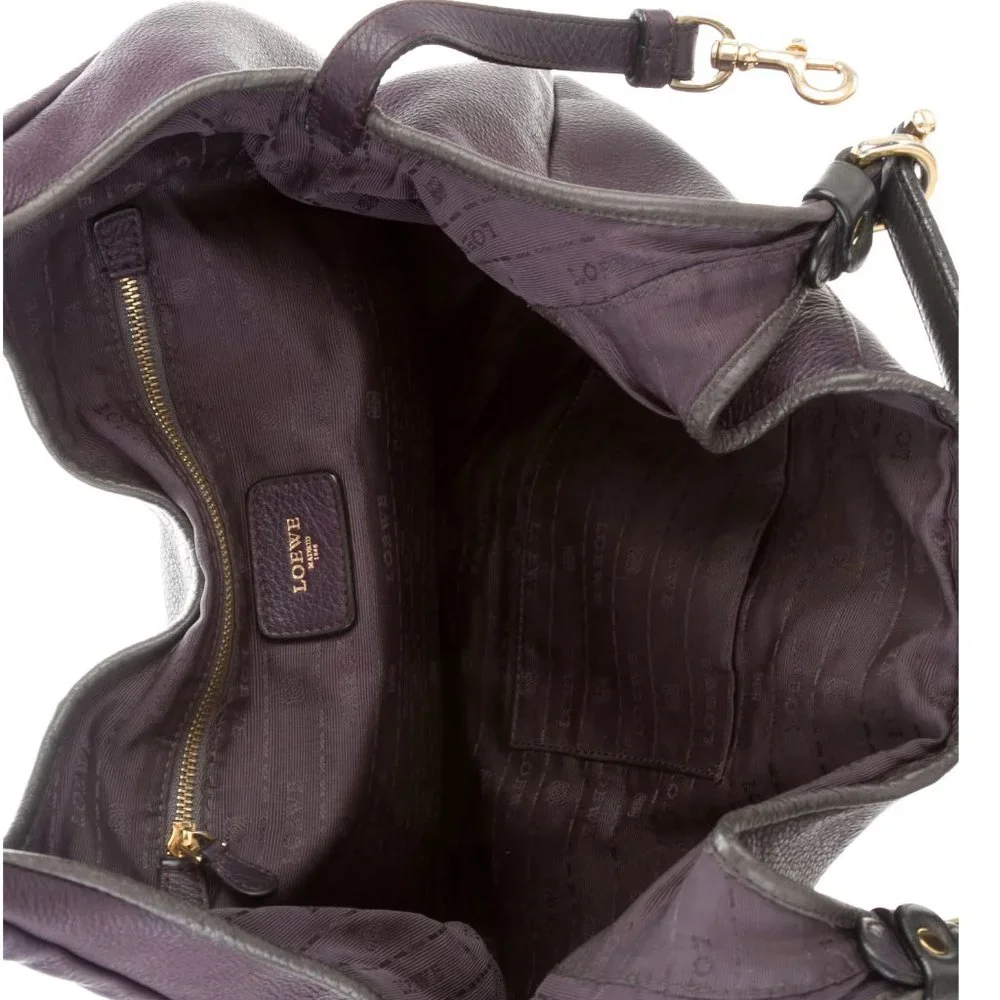 LOEWE Calle Purple Gray Trim Leather Hobo Bag - Picture 7 of 13